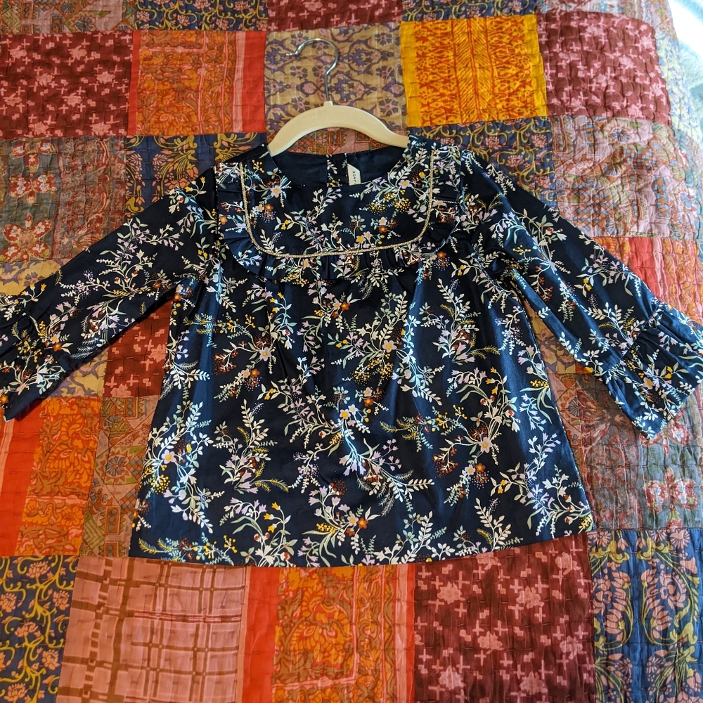 Janie and Jack floral ruffle navy shirt